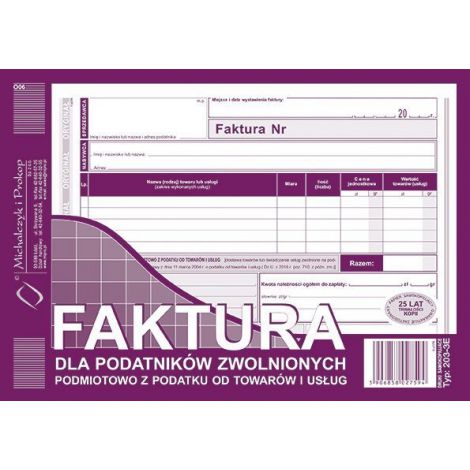 Druk MiP Faktura dla Zwolnionych z VAT A5/80